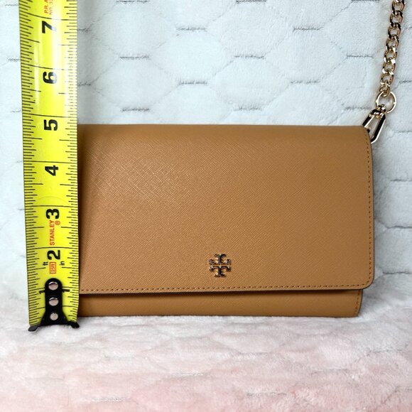 Tory Burch Emerson Chain Wallet Crossbody Tan 5" x 8" Purse Handbag w/ Dust Bag - Picture 7 of 13